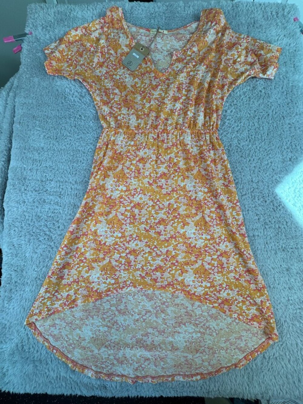 Alternative Flamingo Ditzy Floral Print Dress M Cottage Beach Travel Light - Picture 2 of 15